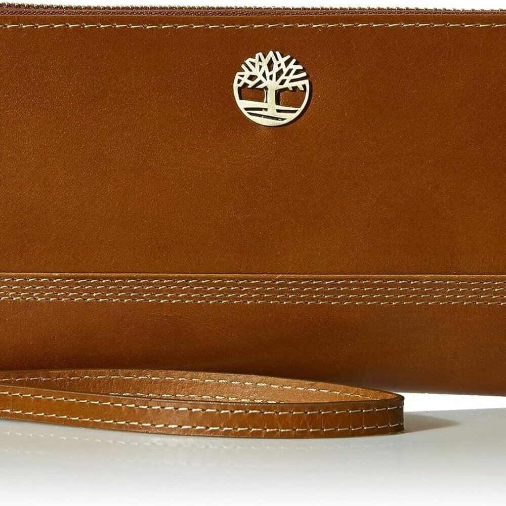 Women's Leather RFID Zip Around Wallet Clutch with Wristlet Strap